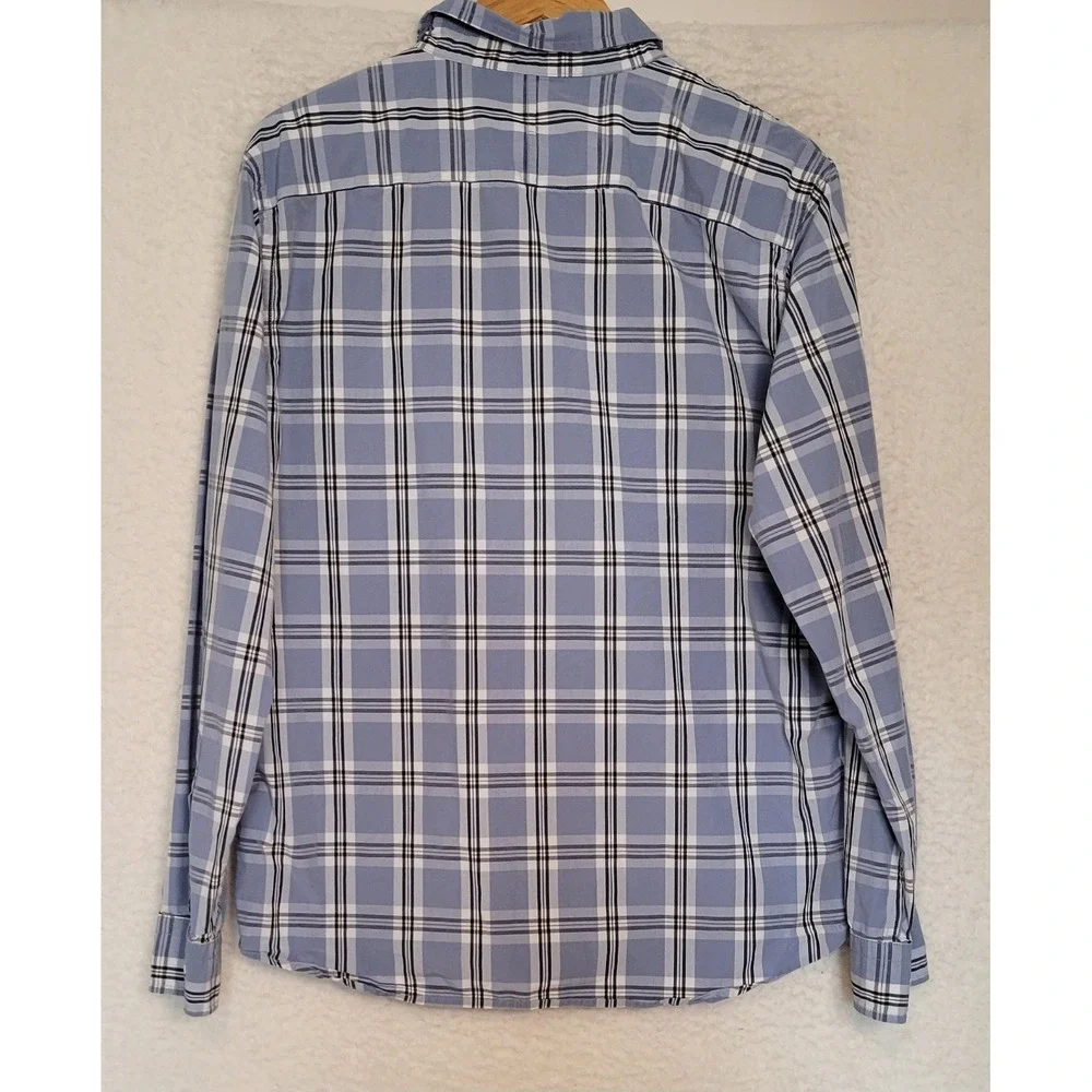 Banana Republic Luxe Poplin Men's Shirt Size L (46-48) Slim Fit Plaid Blue 1276‎